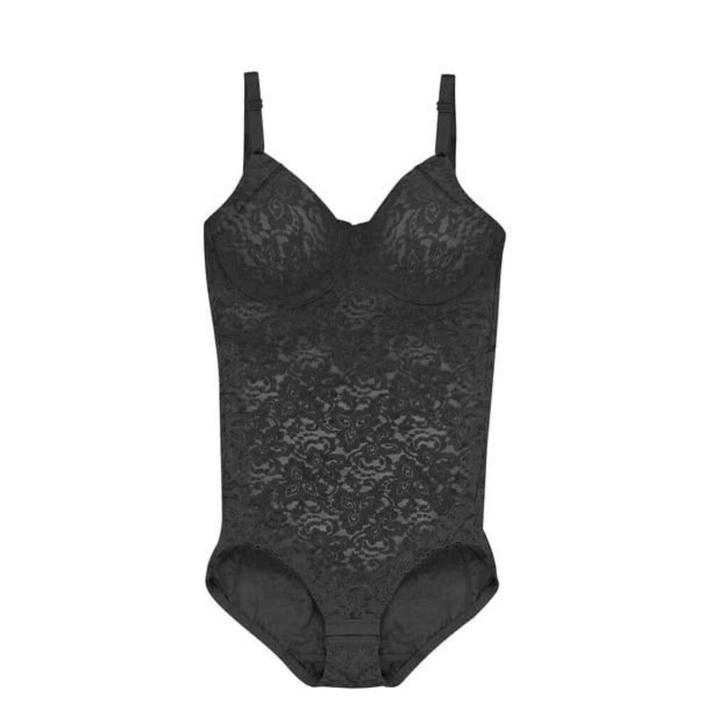 Bali Lace 'N Smooth Underwire Body Shaping Firm Control Bodysuit Black 34DD